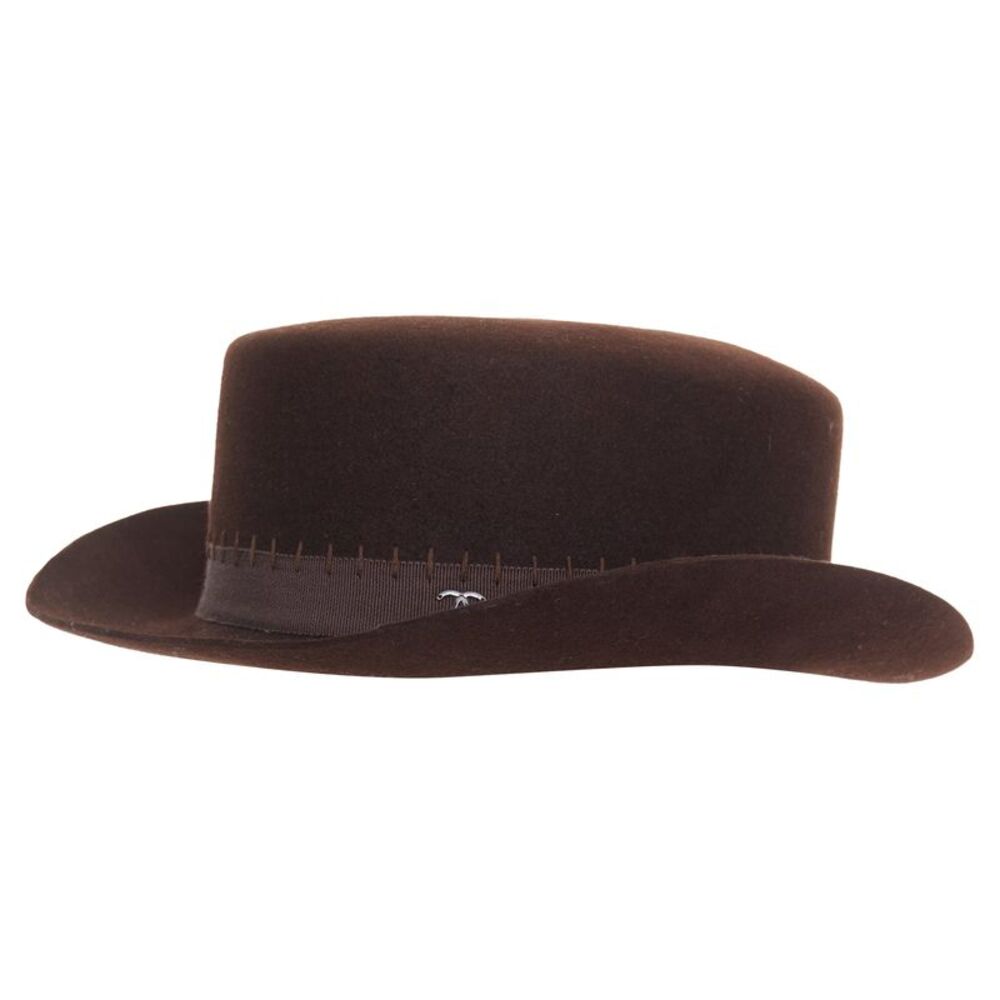 Chanel rabbit hair felt CC logo topstitch flat top hat